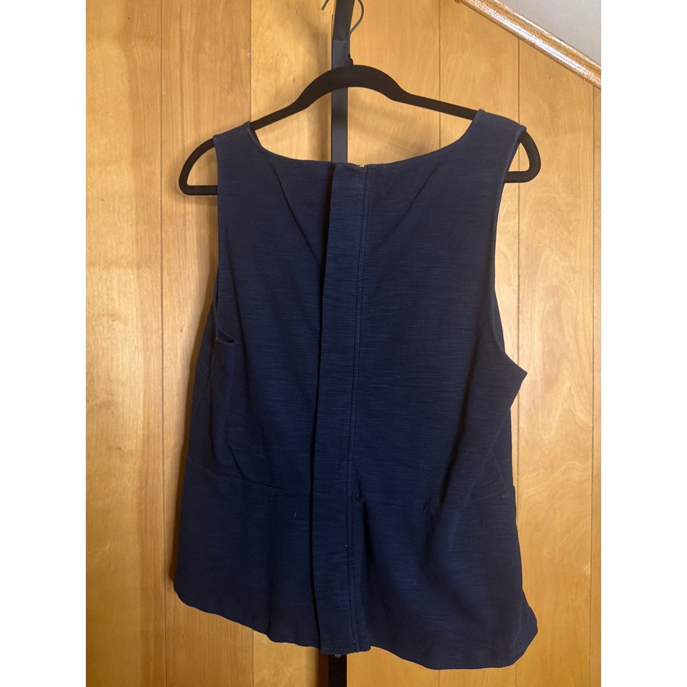 J.Crew Womens Navy Blue Textured Peplum Sleeveless Top Exposed Gold Zipper L - Picture 2 of 4